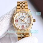 Swiss clone Rolex Datejust Gold Ladies Watch Ruby and Diamond Dial 